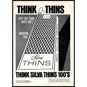 1975 Silva Thins Cigarettes Vintage Print Ad Large Pack Minimalist Wall Art